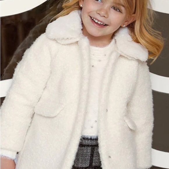 MAYORAL sz 5 white GIRLS faux shearling COAT - Picture 2 of 10